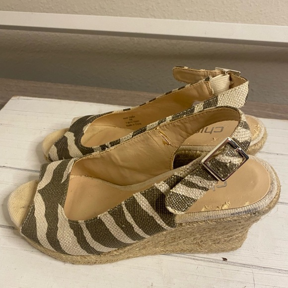 Chico's Cream and Brown Wedge Sandals with Suede Finish - Picture 1 of 7